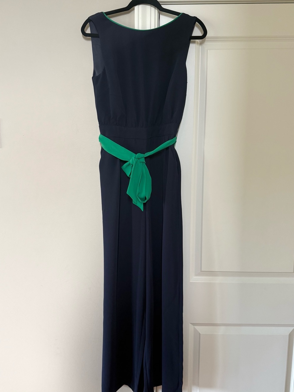 Boden Navy Jumpsuit with Green Waist Tie Size 6